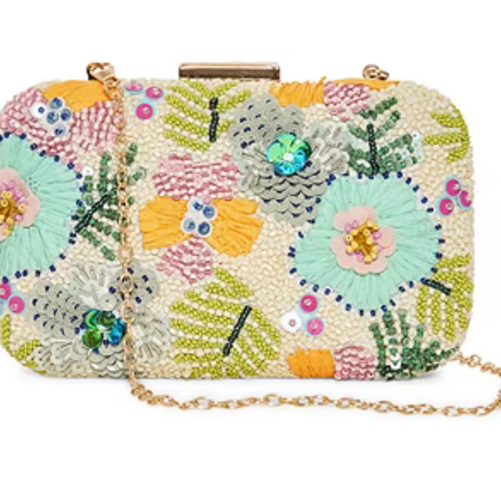 Sol and Mer Floral Beaded Clutch Evening Bag Purse Flowers NWT
